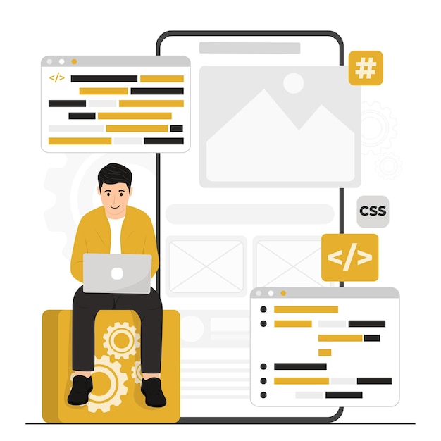 Flat-Vektor-App-Entwicklungskonzept mit Programmierkodierung