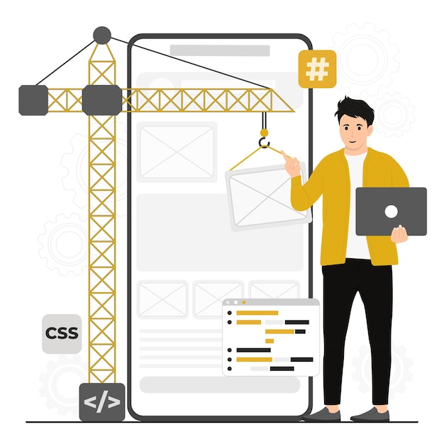 Flat-Vektor-Software-App-Entwicklung Programmiersprachen css html it ui Programmiererkonzept