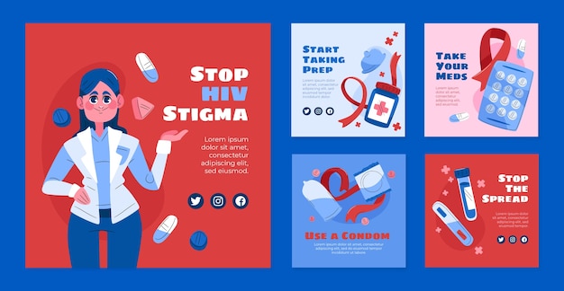 Vektor flat world aids day instagram posts sammlung