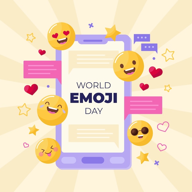 Flat world emoji day illustration mit emoticons