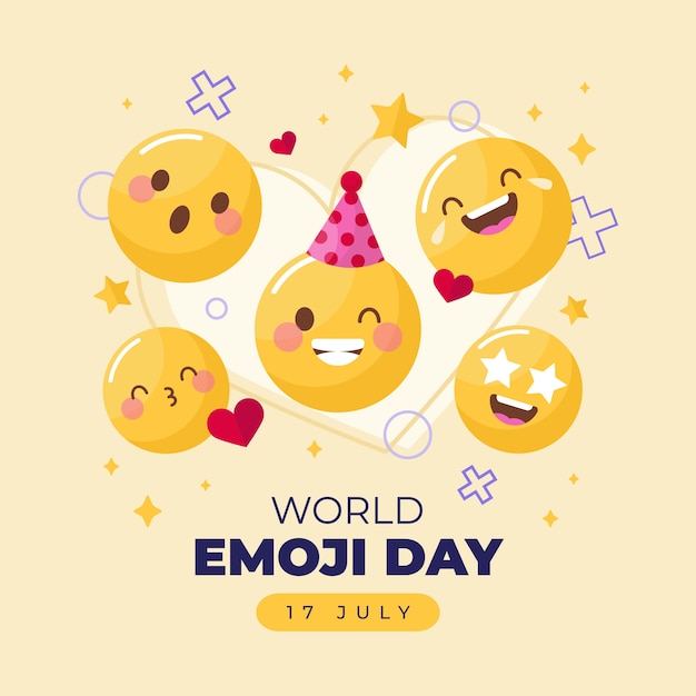 Flat World Emoji Day Illustration mit Emoticons