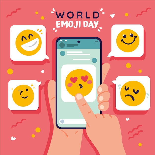 Flat World Emoji Day Illustration mit Emoticons
