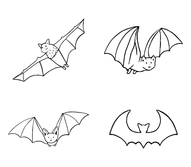 Fledermäuse ClipArt. Vektor-Set von Fledermäusen skizzieren Symbole auf weißem Hintergrund. Doodle-Stil.