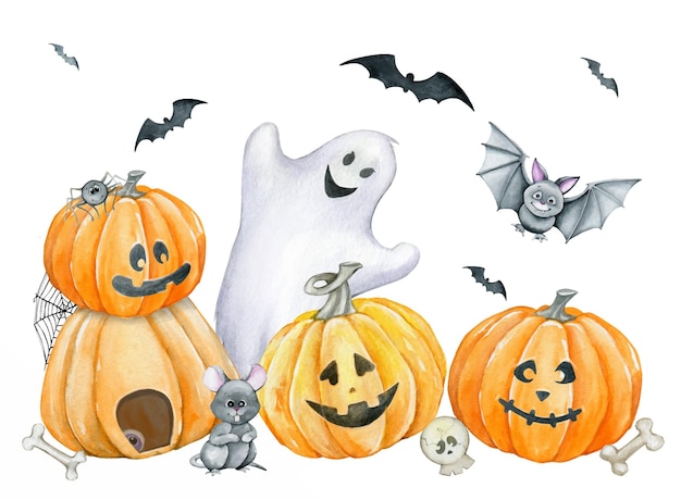 Fledermaus-kürbis-geist-spinnen-patina-schädel-knochen boo 