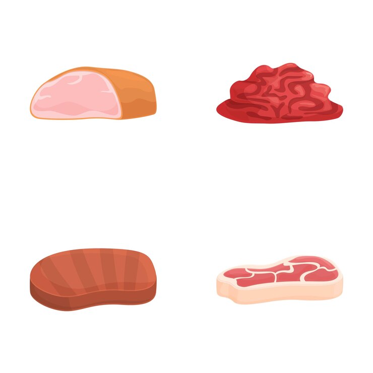 Vektor fleisch-ikonen set cartoon-vektor verschiedene arten von fleischprodukten