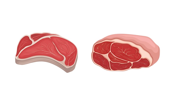 Vektor fleisch mit tenderloin-slabs als lebensmittel aus dem vektor-set der metzger