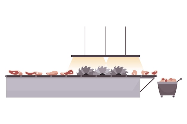 Vektor fleischfabrik verarbeitungsanlage flache zusammensetzung mit werksküchenausrüstung konzeptelemente der lebensmittelindustrie industrielle ausrüstung zur herstellung von lebensmitteln zum verkauf