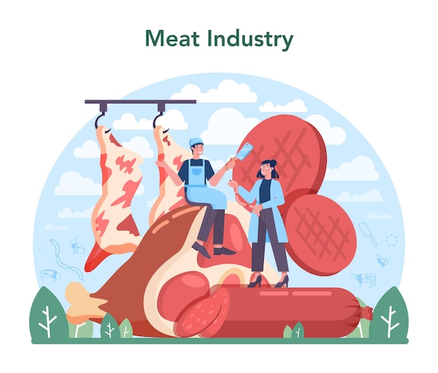 Fleischproduktionsindustrie konzept metzger oder fleischerfabrik