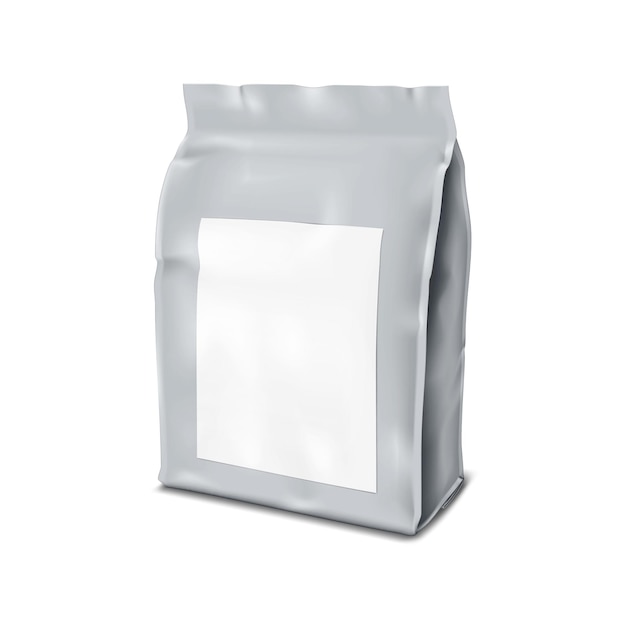 Flexible Plastikbeutelverpackung mit weißem leerem Etikett Mockup Mockup für leere Seitenfaltenbeutelverpackungen