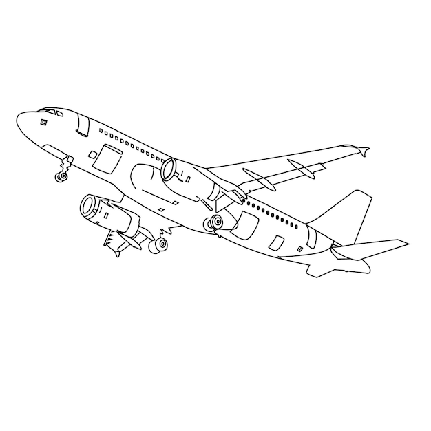 Vektor fliegende flugzeug-linienkunst-vektorillustration