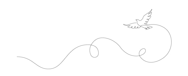 Fliegende Taube in einer durchgehenden Linienzeichnung Vogelsymbol des Friedens und der Freiheit in einfachem linearem Stil Konzept für das Symbol der nationalen Arbeiterbewegung Bearbeitbarer Strich Doodle-Umrissvektorillustration