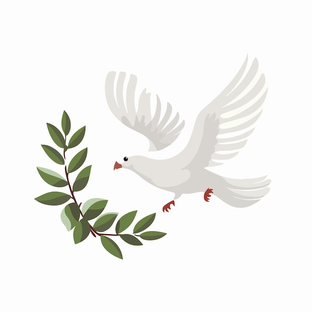 fliegende Taube mit einem Olivenzweig flache Vektorillustration fliegende Taube mit einem Olivenzweig Handzeichnung isolierte Vektorillustration