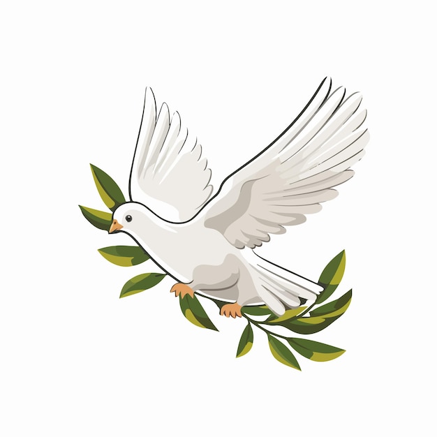 fliegende Taube mit Olivenzweig im Schnabel flache Vektorillustration fliegende Taube mit Olivenzweig im Schnabel Handzeichnung isolierte Vektorillustration