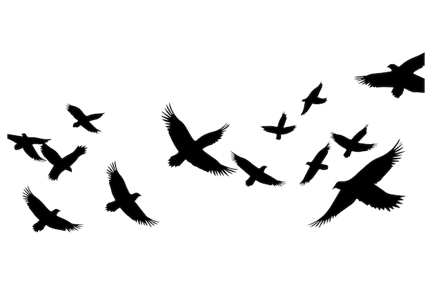 Fliegende Vögel Silhouette-Set Fliegende vögel Ikonen-Set Set von fliegenden Vögeln Silhouetten