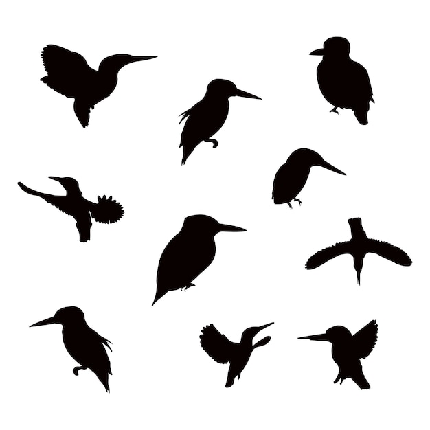 Vektor fliegende vögel silhouetten auf weißem hintergrund vektor-illustration isolierte vogel fliegende tätowierung desi