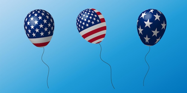 Fliegender ballon mit muster der amerikanischen flagge im blauen hintergrund