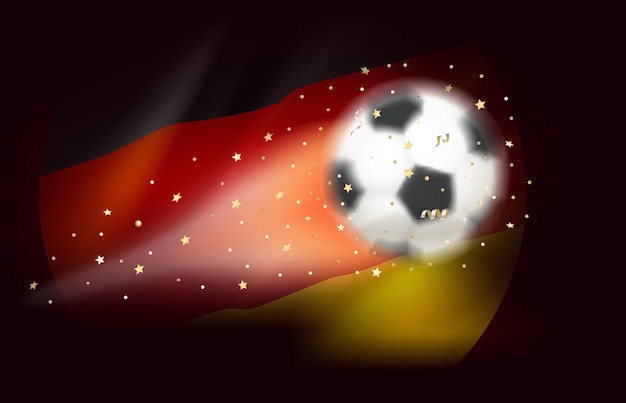 Fliegender fußball mit flagge deutschlands 3d-vektorillustration