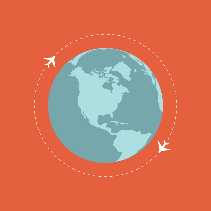 Vektor fliegendes flugzeug um die welt.