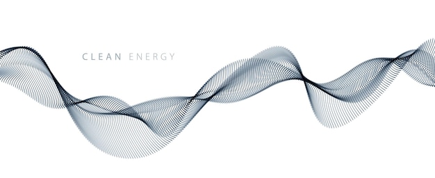 Fließende partikelwelle, dynamische klangbewegungskurvenlinien. 3d-vektor-illustration. wunderschönes wellenförmiges array aus gemischten punkten.