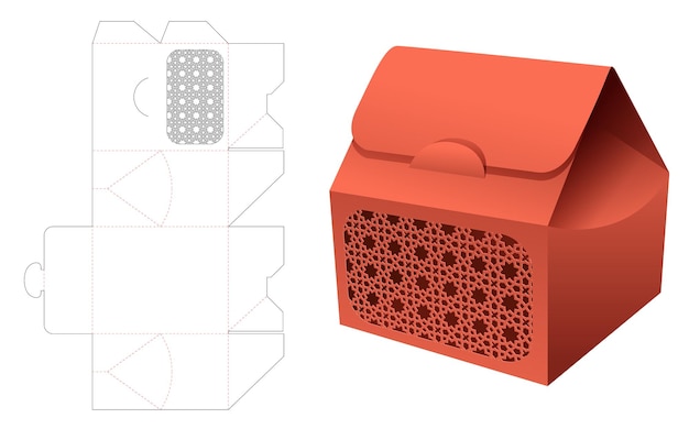 Flip-bag-box für kurze verpackungen mit schablonenfenster-stanzschablone und 3d-modell