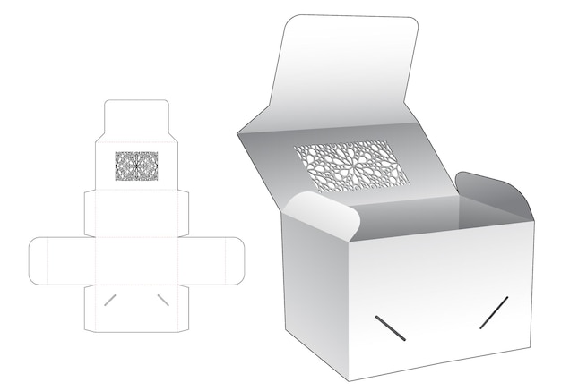 Flip-box mit gestanzter schablone mit schablonenmuster und 3d-modell