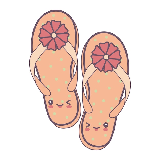 Flip-flops im kawaii-stil flache cartoon-bunte vektorillustration