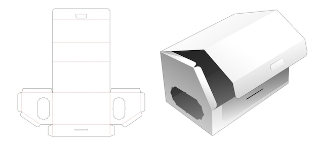Flip Top abgeschrägte lange Box mit Fenster gestanzte Vorlage