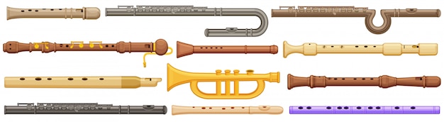 Vektor flöte cartoon set symbol. illustration musikinstrument auf weißem hintergrund. cartoon set icon flöte.