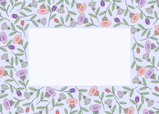 Floral Frame-Vorlage Stilisierte Fantasy-Blumen und Knospen auf einem hellblauen Hintergrund Mehrfarbiges Bild Horizontales Layout Es gibt freien Platz für Text Vektor-Illustration