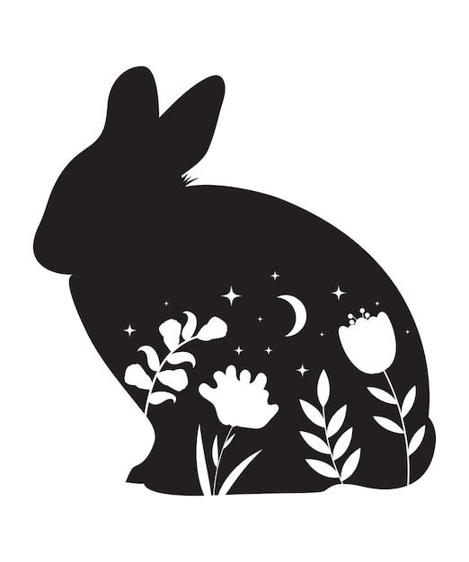 Vektor floral rabbit clipart, osterhase mit blumen