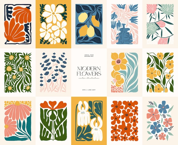 Florale abstrakte Elemente. Botanische Zusammensetzung. Moderner, trendiger Matisse-Minimalstil. Blumenplakat