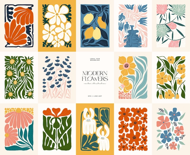 Florale abstrakte elemente. botanische zusammensetzung. moderner, trendiger matisse-minimalstil. blumenplakat