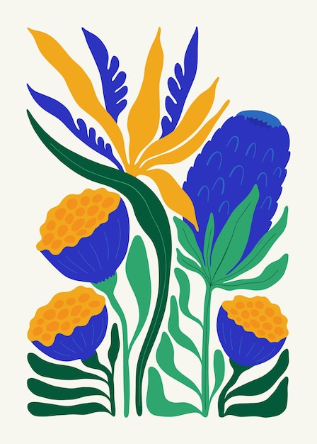 Vektor florale abstrakte elemente tropische botanische komposition moderne trendige matisse-minimalstil