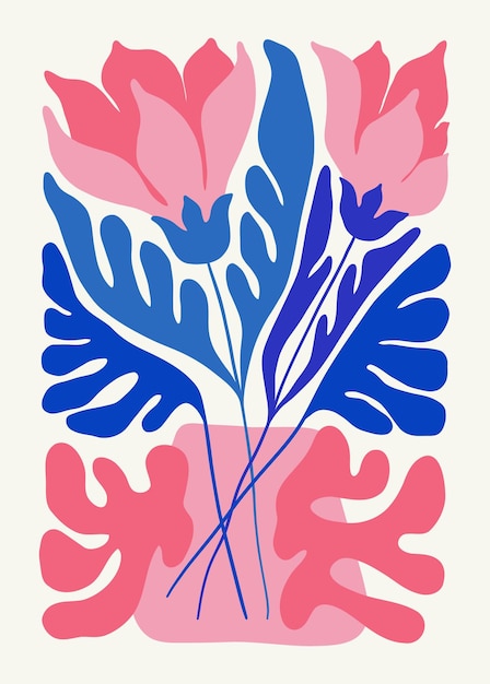 Florale abstrakte Elemente Tropische botanische Komposition Moderne trendige Matisse-Minimalstil