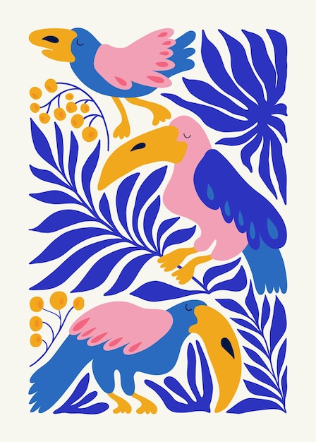 Florale abstrakte Elemente Tropische botanische Komposition Moderne trendige Matisse-Minimalstil