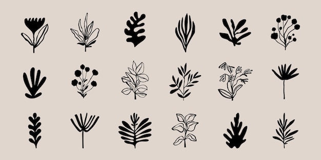 Vektor florale abstrakte formen und blätter für natürliches, modernes botanikdesign minimalistisches naturelement-set