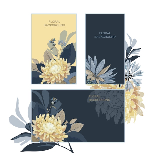 Vektor florale künstlerische hintergründe für gruß-, einladungs- und visitenkarten, vorlagen, layouts.