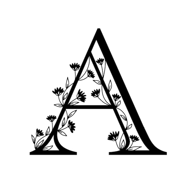 Vektor florales botanisches alphabet. vintage handgezeichneter buchstabe a. brief mit pflanzen und blumen. vektor