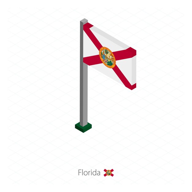 Florida US-Staatsflagge am Fahnenmast in isometrischer Dimension Isometrischer blauer Hintergrund Vektorillustration