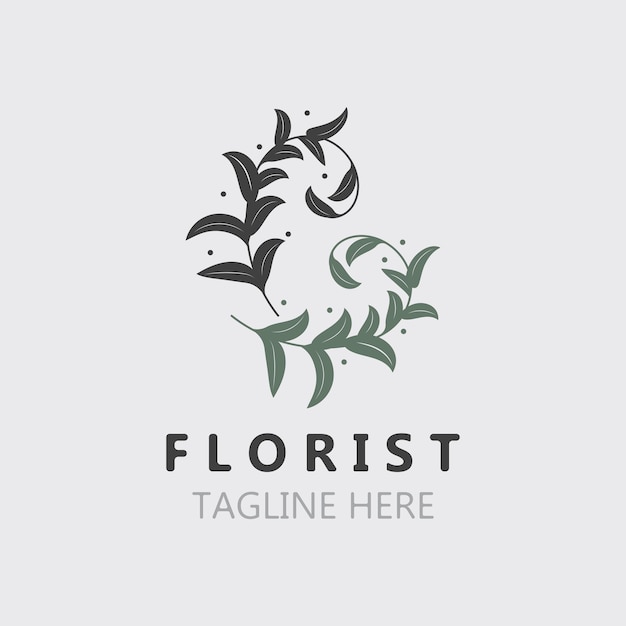 Vektor floristen-logo, wunderschönes blumenblatt und blumenvektorkunstsymbol, grafische dekoration, geschäftshochzeitsvorlage
