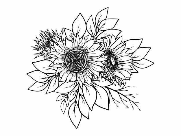 Vektor flower line art arrangement-illustration