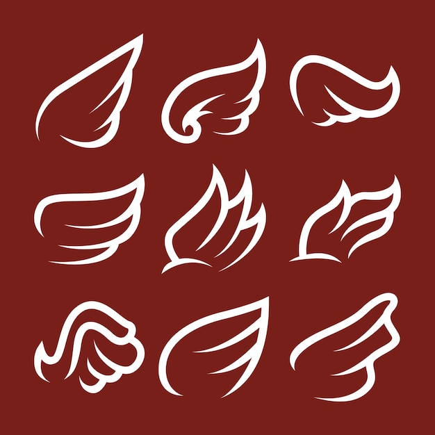 Vektor flügel-vogel-logo mit strichzeichnungen-sammlung