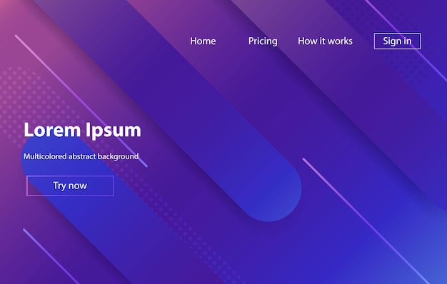 Flüssige Farbe Landing Page Vorlage. Flüssigkeitsgradient formt Zusammensetzung.
