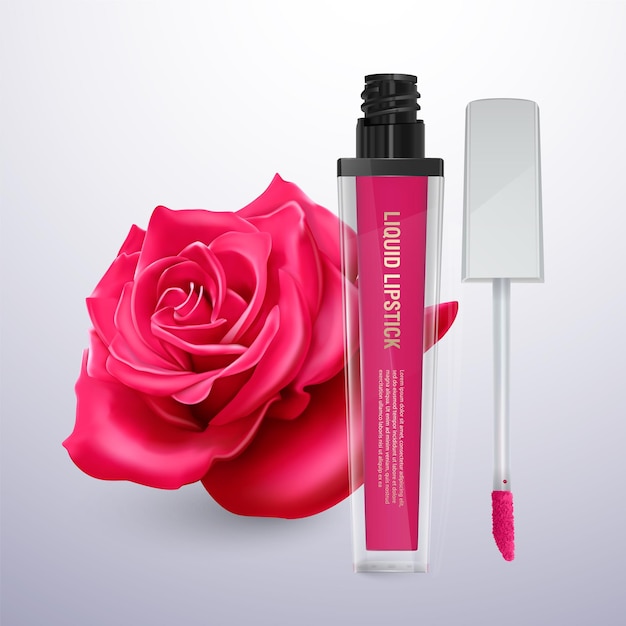 Vektor flüssiger lippenstift in leuchtend rosa farbe