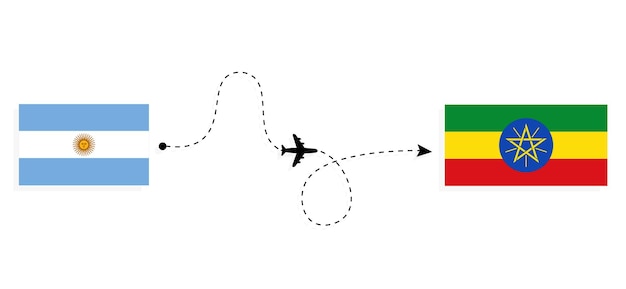 Flug und reise von argentinien nach äthiopien mit dem passagierflugzeug reisekonzept