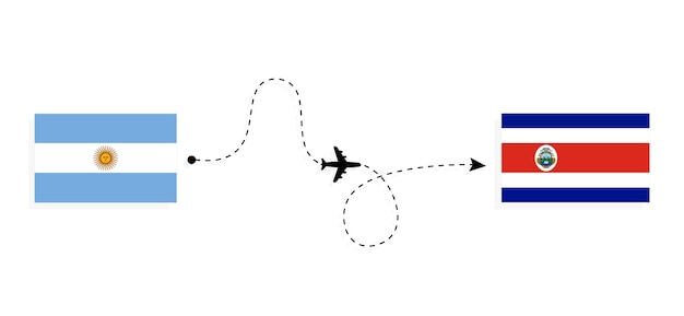 Flug und reise von argentinien nach costa rica mit dem passagierflugzeug reisekonzept