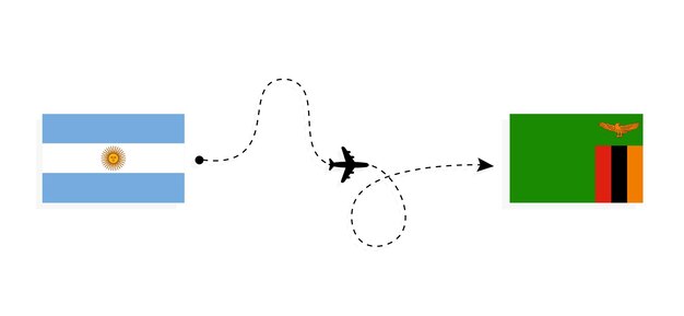 Vektor flug und reise von argentinien nach sambia mit dem passagierflugzeug reisekonzept