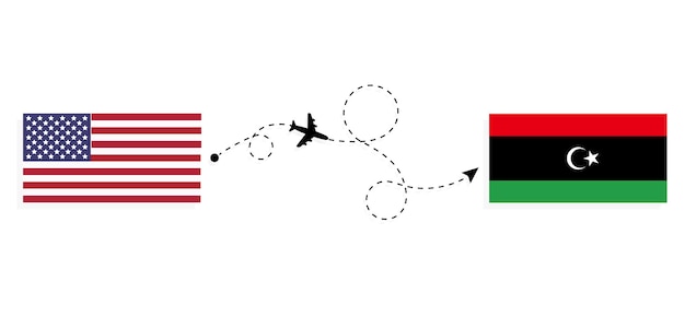 Flug und reise von den usa nach libyen mit dem passagierflugzeug reisekonzept