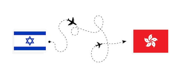 Vektor flug und reise von israel nach hongkong mit passagierflugzeug reisekonzept