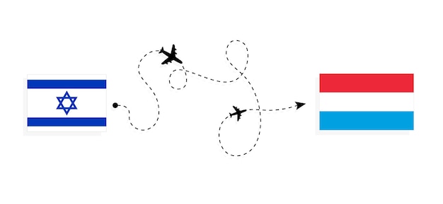 Vektor flug und reise von israel nach luxemburg mit passagierflugzeug reisekonzept